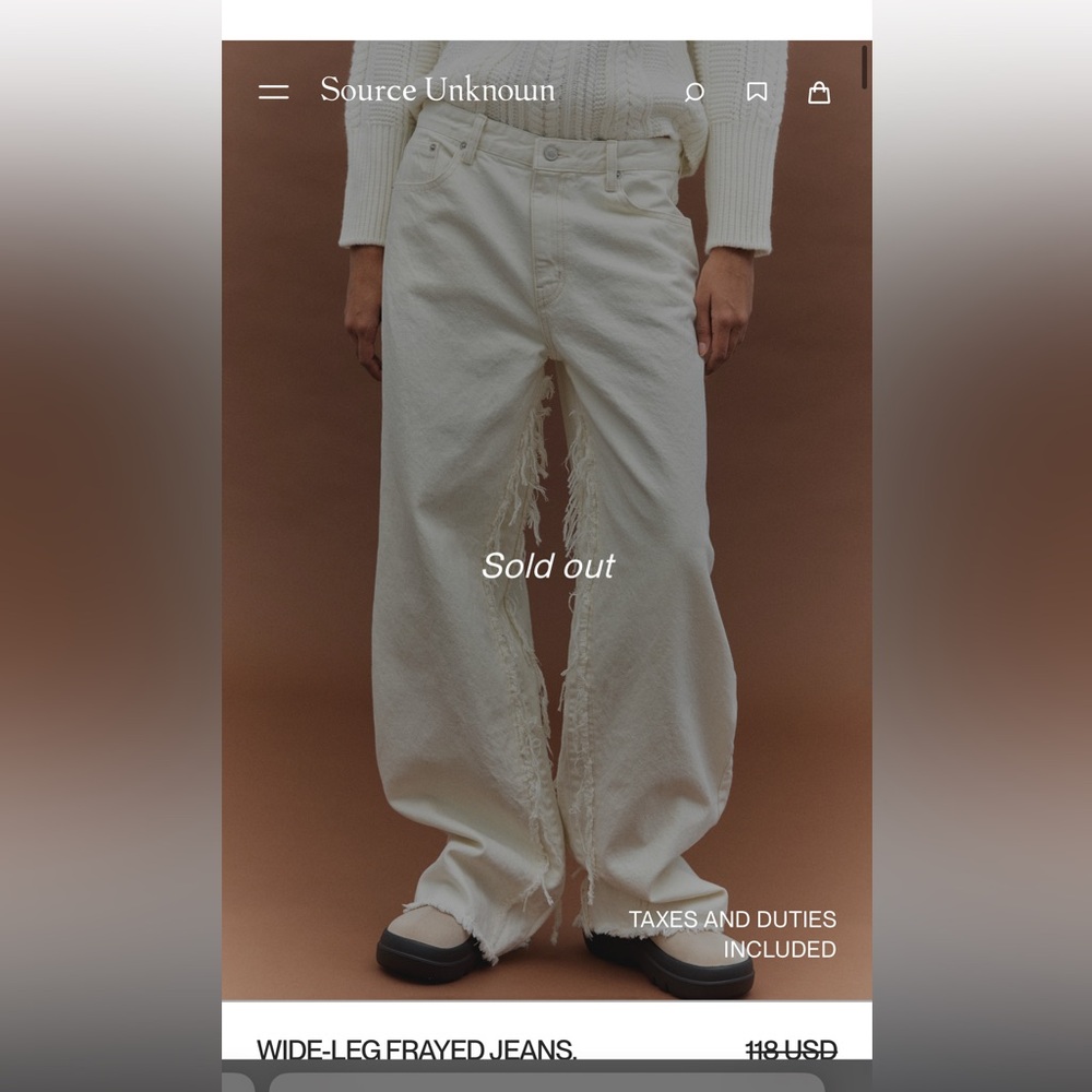 Source Unknown - Wide-Leg Frayed Jeans, Ivory - S… - image 4
